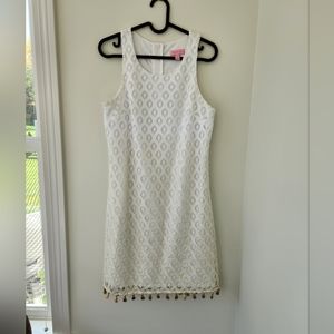 LIlly Pulitzer  Marquette Shift Dress White & Gold Ombre Lace Tassel  Size S